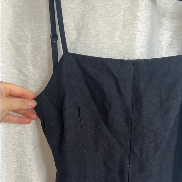 Navy Spaghetti Strap linen Dress - Picture 2 of 6